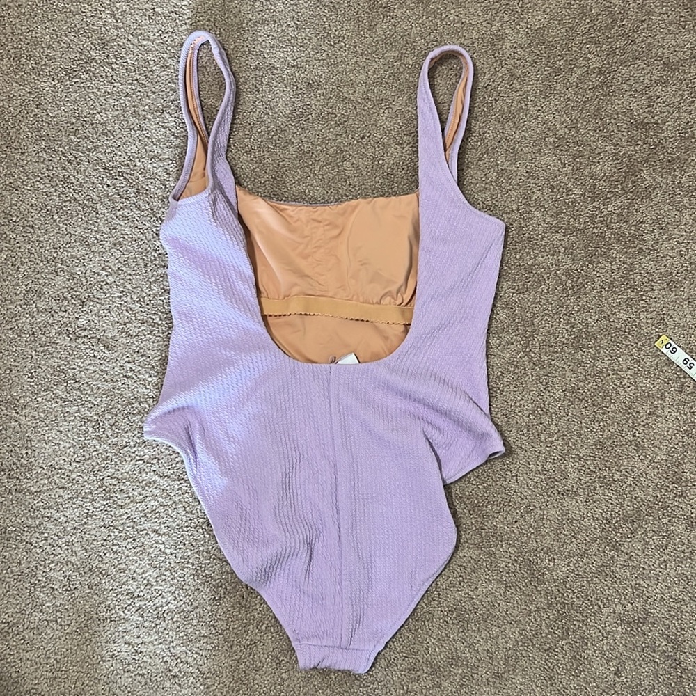J. Crew. Lilac Textured High-Leg Square-Neck One-Piece Swimsuit - Picture 6 of 6
